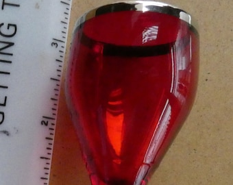 Barware-Red Cordial glass-silver rim-2 oz- Create your own mismatched bar set