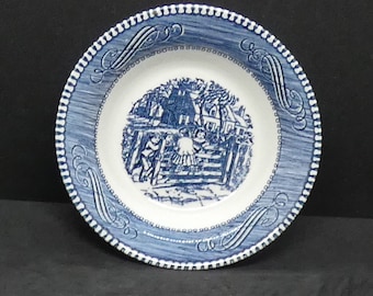 Currier and Ives bowl-Blue and white-Children on the fence-Vintage-Entertaining 2026