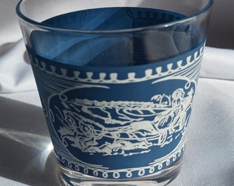Currier and Ives glass-Blue and white-Star of the Road