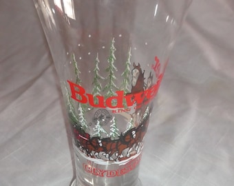 Beer Glass-Budweiser- Beer Wagon-Clydesdales-1989-Vintage Barware-