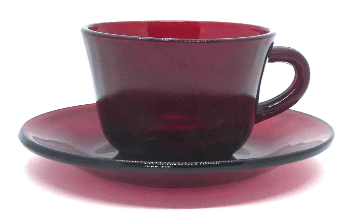 Red Glass Cup and Saucer-round Shaped Cup-6 Oz -bar-coffee Drinks - Etsy