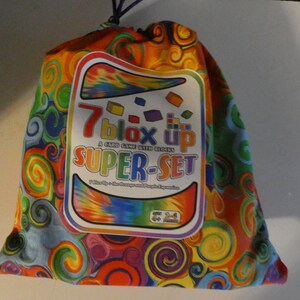 Card game-Rainbow swirl bag-7bloxup Super Set-Wooden Blocks-Ages 4 and up-educational game- Easy to learn- 90 cards-42 blocks