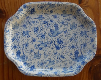 Small metal plate-Blue Flower design-Vintage- Elite- Made in England- Mid 20th century- Have a tea party!