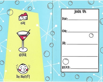 Party Invitations-Eat-Drink-Be Merry-Individual Invitations- cocktail party