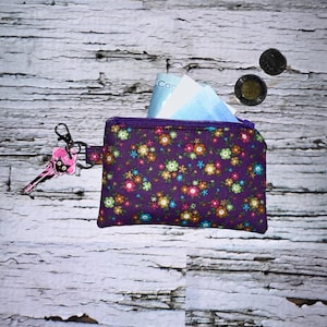Protection de carte RFID Porte-monnaie avec clip fleurs violettes avec porte-clés