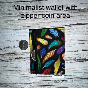 Portefeuille minimaliste en plumes avec poche à monnaie zippée et protection RFID