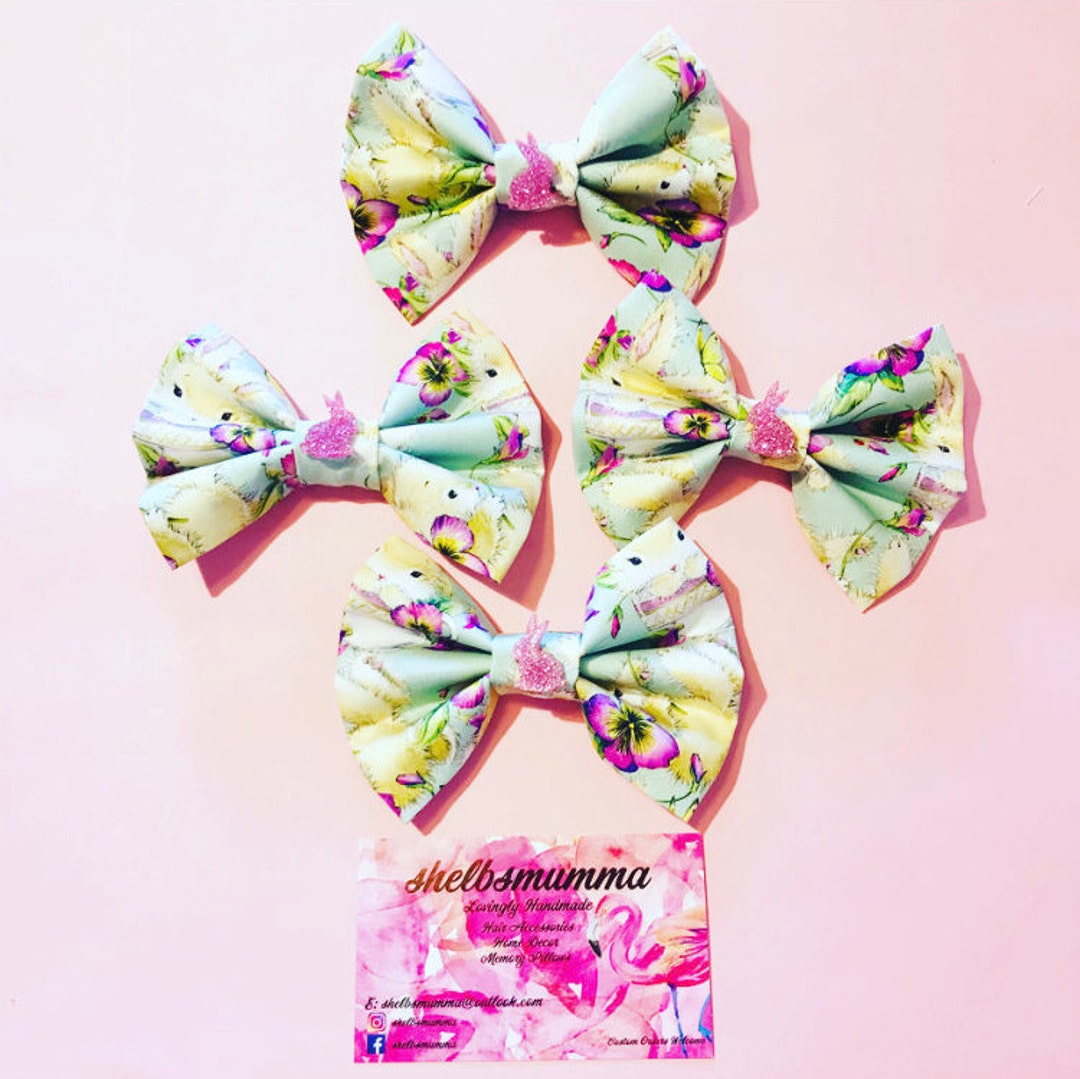 2 X Pink Bunny Hair Bows With Pink Glitter Pinup Rockabilly Teacher ...