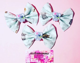 Girls Toddlers Ladies Handmade Ribbon Hair Bow Clip Australian Australiana Birds Parrott Bilby Aussie Hair Australia Day Hair
