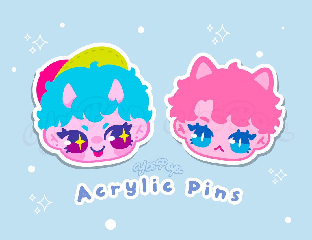 Acrylic Pins | Original Character Art Pins| Cat Boy & Oni Demon Boy - Etsy