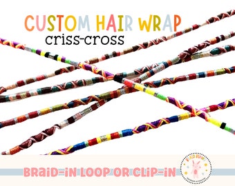 Temporary Custom Hair Wrap, Criss-Cross, Made to Order, Hippie Hair Wrap, Boho, Hair Clip, You Pick Colors and Charms,Hair Jewelry