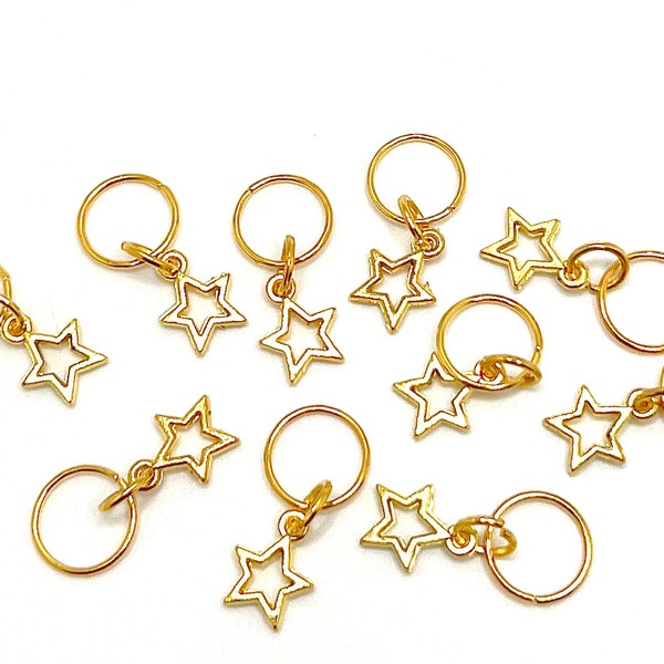 Tiny Gold Star Hair Ring Set of 10 Festival Rave Hair Rings for Braids, Locs, Hair Jewelry, Hippie Boho Beaded Hair Accessories, Hair Charms