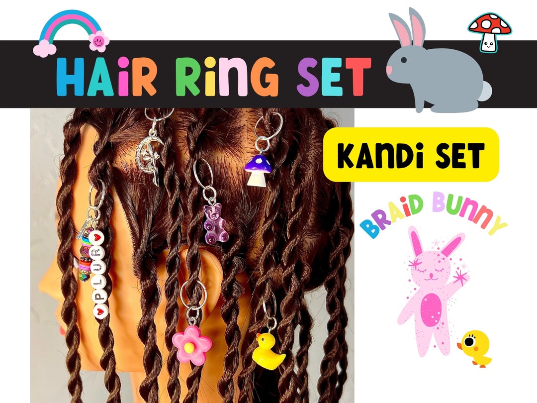 Happy Kandi Hair Ring Set, Fairy, Flower, Rubber Ducky, Gummy Bear
