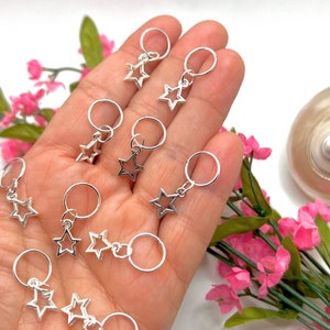 10 Tiny Silver Star Hair Ring Set Festival Rave Hair Rings for Braids, Locs, Hair Jewelry, Hippie Boho Beaded Hair Accessories, Hair Charms