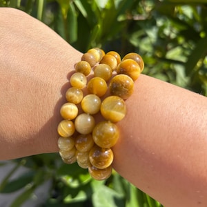 Golden Honey Tigers Eye Bracelet | 8, 10, or 12mm Beaded Sphere Bracelet | Crystal Healing Jewelry | Grounding, Confidence, and Harmony