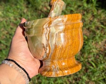 Green Onyx Mortar and Pestle | Spiritual Healing Tool, Kitchen, Rituals
