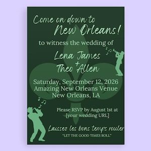New Orleans Wedding Invitation - Green Wedding Invite - Customized Digital Download