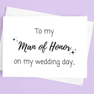 Carte À mon homme d'honneur le jour de mon mariage - Carte pour homme d'honneur - Carte pour meilleur ami - Carte pour frère