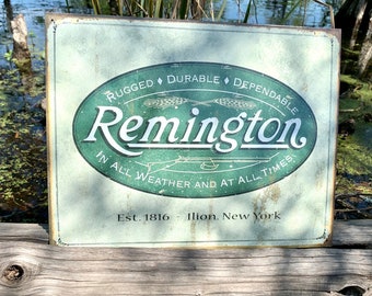 Remington Guns Est 1816 Logo Metal Tin Sign Vintage Gun Hunting New Weathered