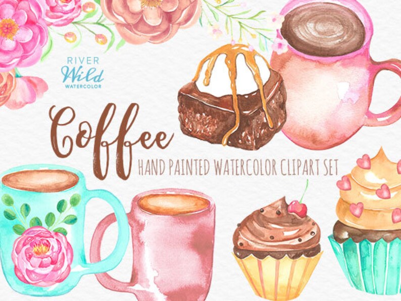Download Coffee Clipart Set Watercolor Coffee Clipart Set Commercial Etsy