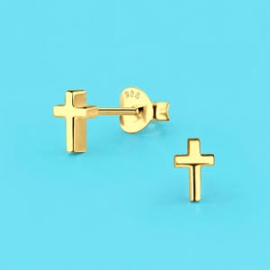Orecchini a croce minuscoli in argento sterling placcato oro 14 carati