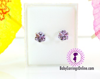 Purple Cube Baby Girl Screw back Earrings - Sterling Silver 4mm