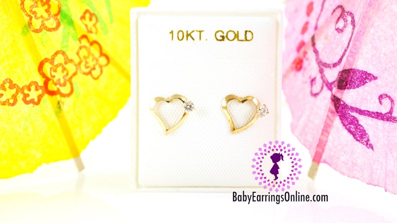 Simple Heart Baby Girl Screw back Earrings 10k Gold