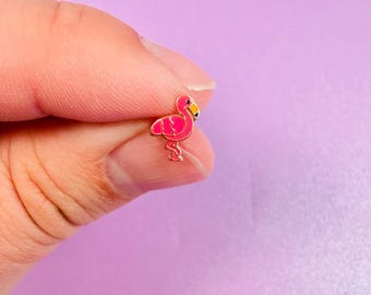 Dainty Pink Flamingo Sterling Silver Rose Gold Stud Earrings