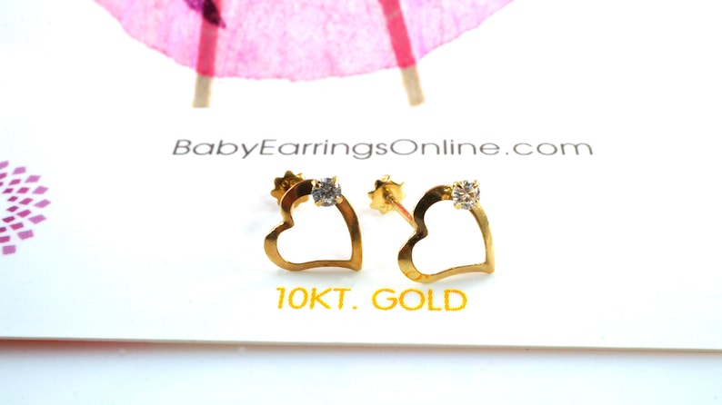 Simple Heart Baby Girl Screw back Earrings 10k Gold