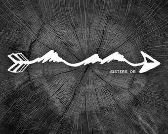 Oregon - Three Sisters Mountains Arrow - White Vinyl Decal, High Quality - Car, Laptop, Waterbottle - Local, Trendy, Hip