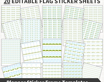 CANVA Flaggen-Planer-Aufkleber-Vorlagen-Bundle, 20 Banner-Flags-Bearbeitbare Rahmenvorlagen DIY-Etiketten-Aufkleber-Blätter, kommerzielle Nutzung Ziehen + Ablegen