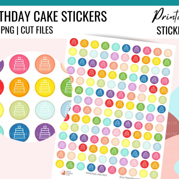 Printable BIRTHDAY ICON Planner Sticker, Birthday Cake Icons, Printable Stickers, Birthday Reminder Stickers for Planners
