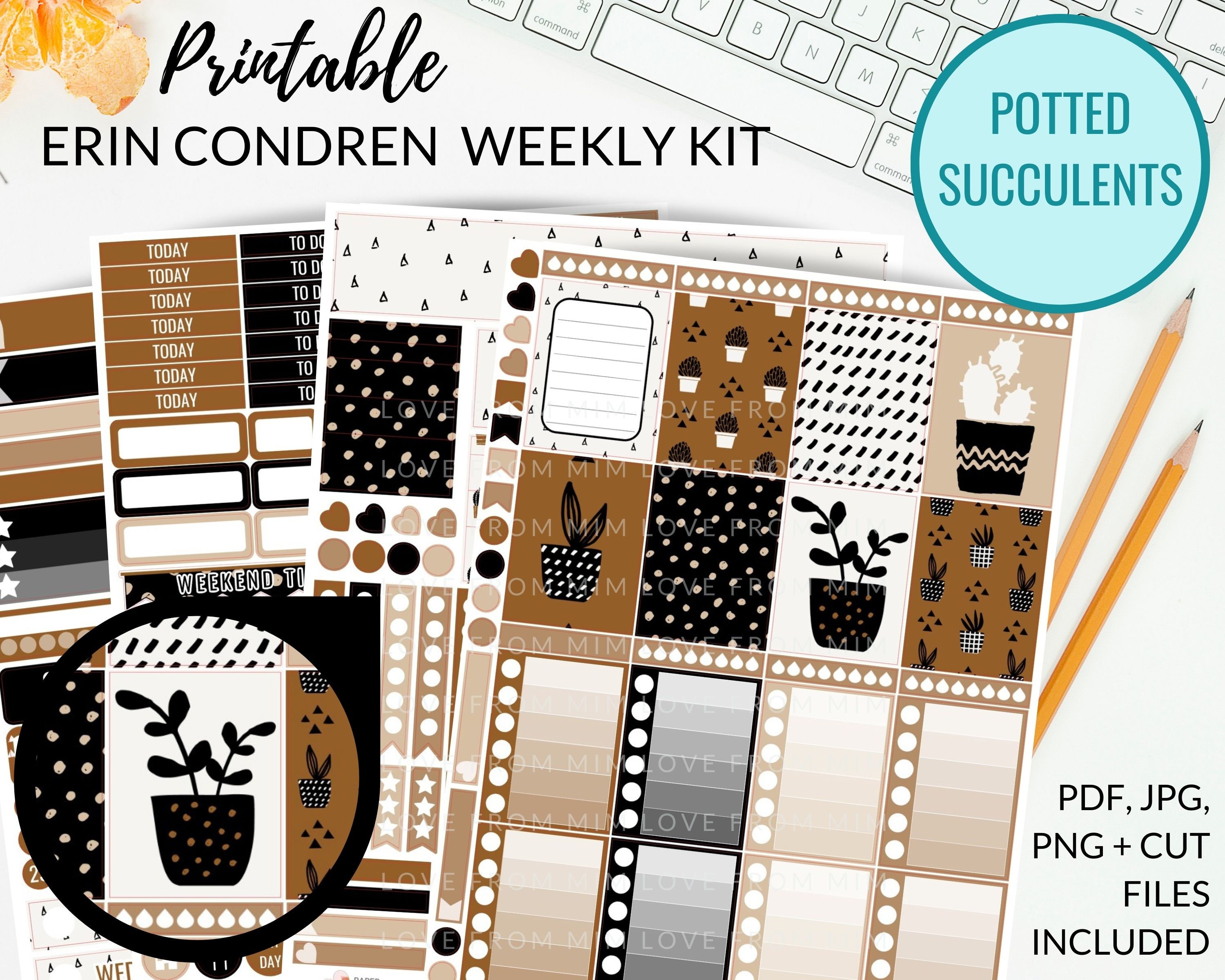 SUCCULENTS PRINTABLE Planner Stickers for Erin Condren Vertical Planner ...
