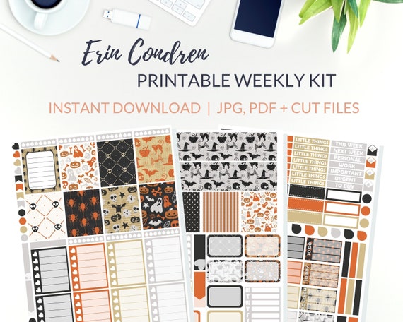 Halloween Digital ECLP Weekly Kit October Stickers Printable Halloween Vertical Erin Condren Stickers Halloween Printable Planner Sticker
