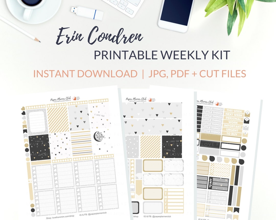 PRINTABLE VALENTINES Day Planner Stickers | Weekly Planner Kit Erin ...