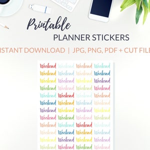 WEEKENDBANNER Afdrukbare stickers pdf, weekendstickers voor planners met gesneden bestanden
