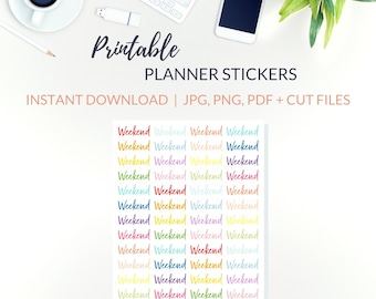 WEEKEND BANNER Printable Stickers PDF, Weekend Stickers for Planners with Cut Files