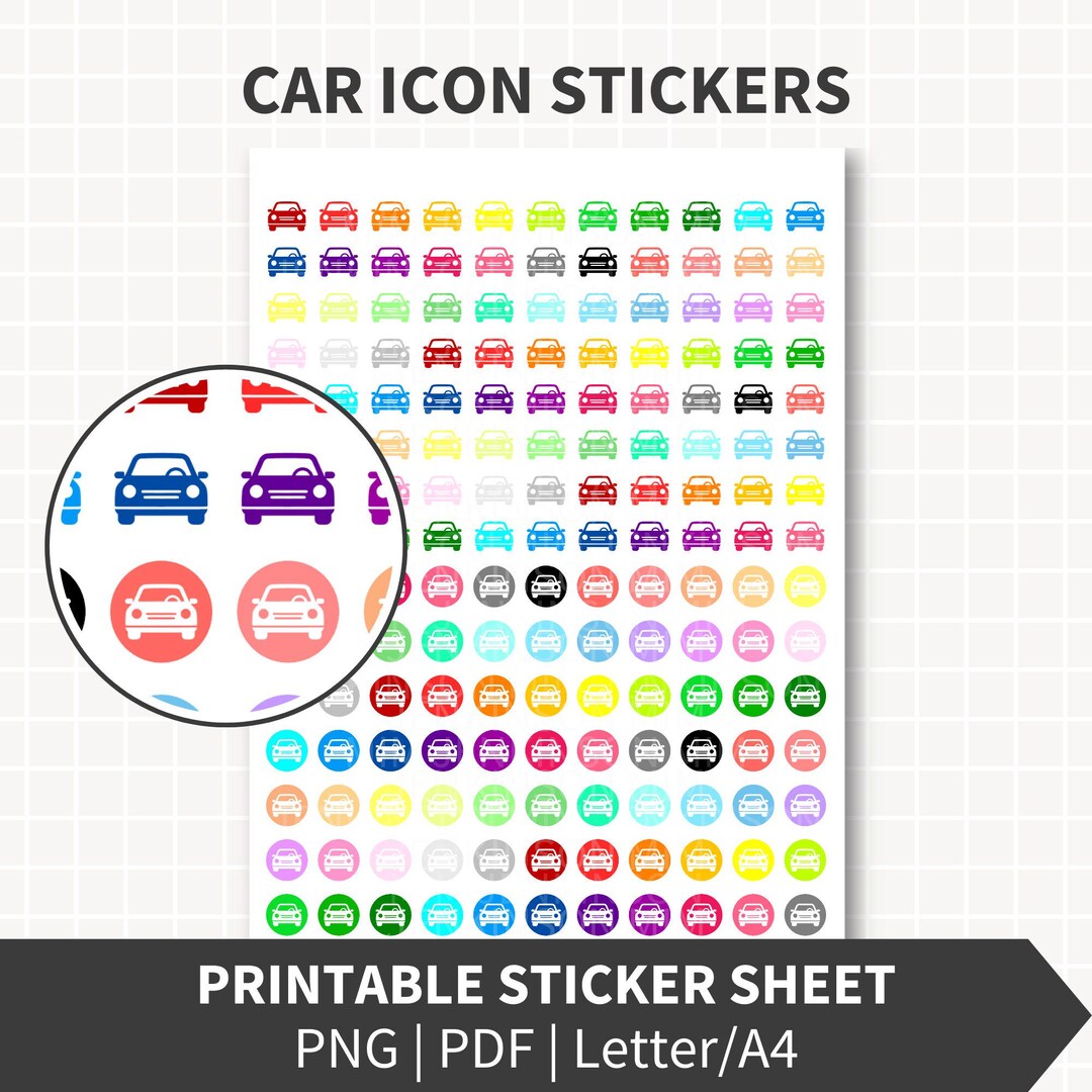 CAR Planner Stickers Printable, Travel & Errands Reminder Icons 0.5 ...