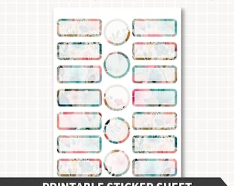 WATERCOLOR FLORAL Printable Labels, Rectangle and Circle Stickers, Gift Tags, Planner Organization Stickers, Scrapbook, Instant Download