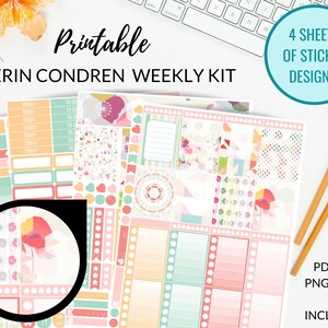 PASTEL FLOWERS Printable Planner Stickers | Weekly Floral Planner Kit Erin Condren | Vertical Planner Stickers, ECLP Weekly Kit Printable