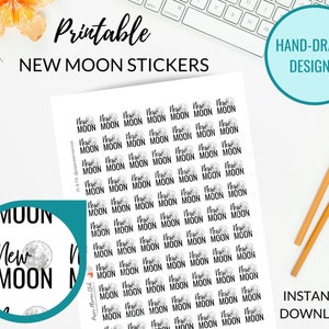 Druckbare NEUMOND Sticker für Planer | New Moon druckbare Aufkleber | Mond Ritual Planer Aufkleber | Mondphasen Sticker für den Planer