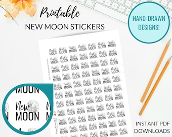 Printable NEW MOON Stickers for Planners | New Moon Printable Stickers | Moon Ritual Planner Stickers | Moon Phase Stickers for Planners