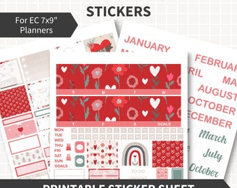 VALENTINES Printable Planner Stickers for Erin Condren, February Monthly Kit Sticker, Valentines Day Stickers, ECLP LifePlanner, All Months