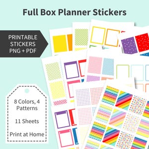 Full Box Printable Planner Stickers, Planning Printables Boxes Sticker, Colors, Patterns, Print at Home, PNG PDF, Cut File, Journal, 1.5x1.9