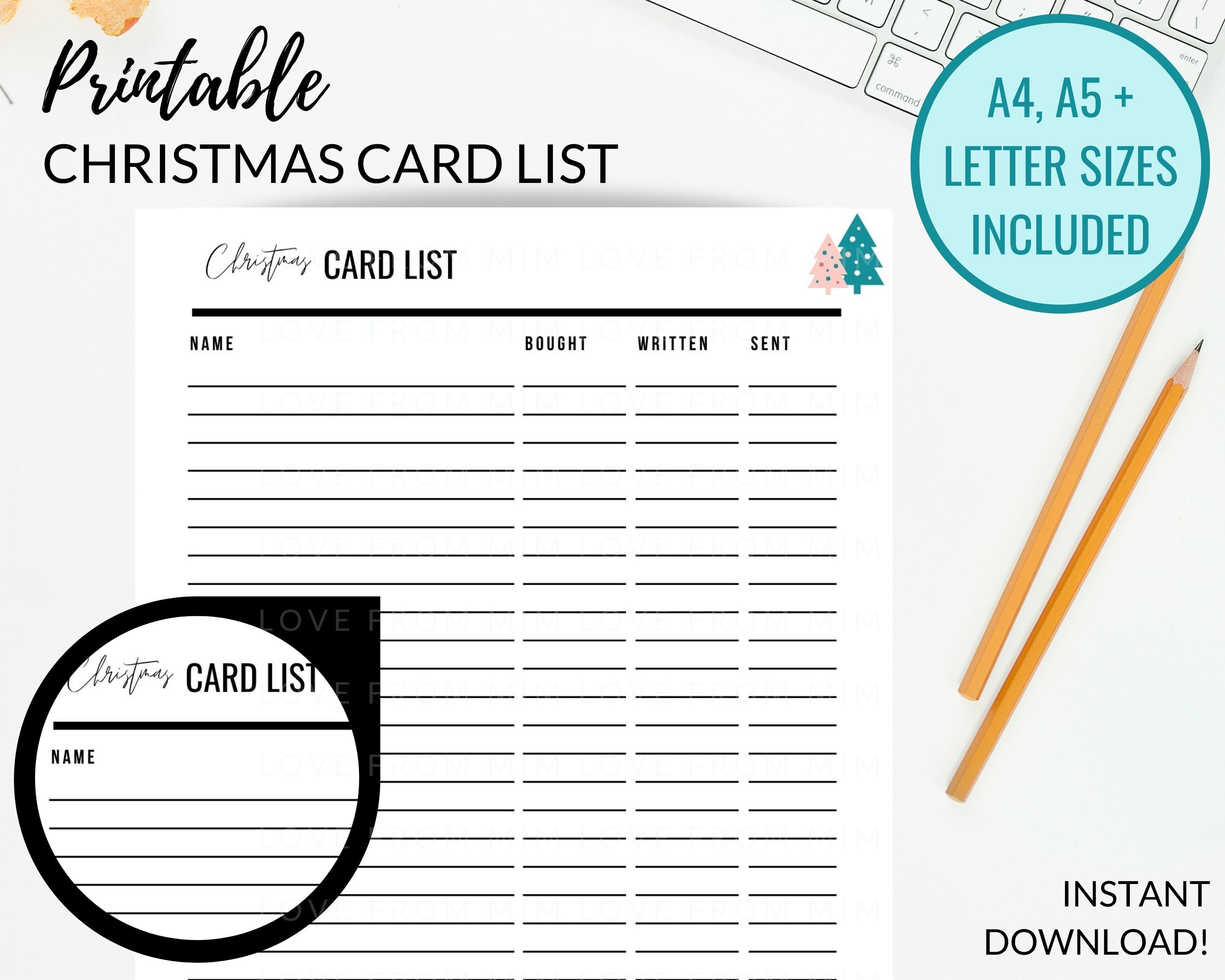 Printable Christmas CARD LIST Planner Insert Christmas Card Etsy Canada