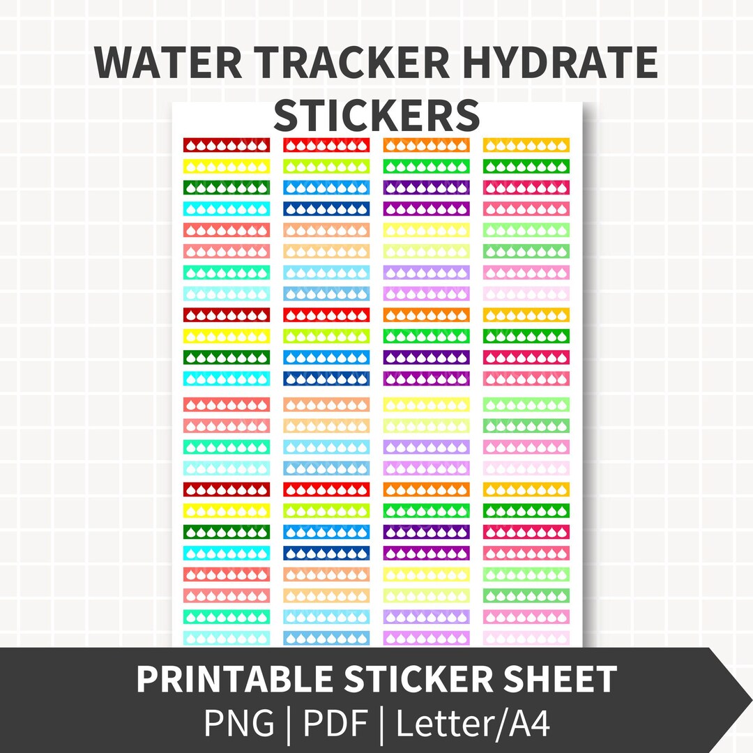 WATER TRACKER Planner Stickers Printable, Hydrate Labels 1.5x0.25 Inch ...