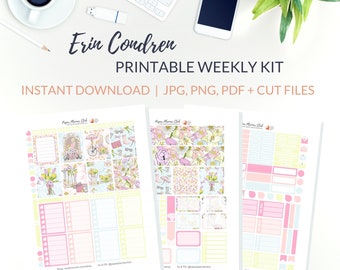 PRINTABLE SPRING Planner Stickers, Spring Printable Planner Stickers, March Weekly Stickers Kit, Erin Condren Vertical Planner