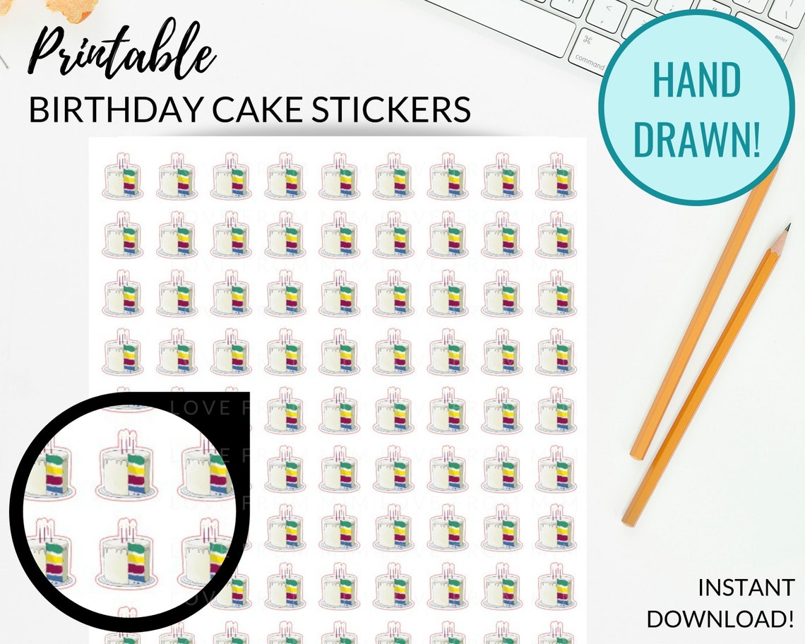 Printable BIRTHDAY CAKE Planner Sticker Birthday Cake Icons - Etsy