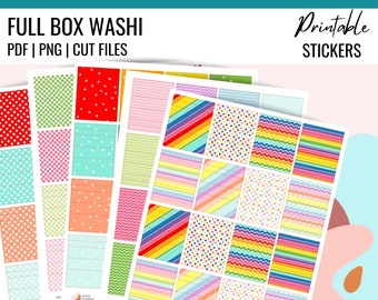 WASHI FULL Box Printable Planner Stickers + Cut Files | Patterned Printable Washi | EC Washi Stickers | 1.5 x 1.9 | 5 Designs Included!
