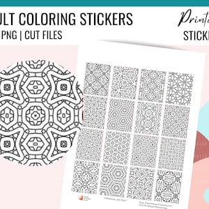 ADULT COLORING Printable Stickers for Planners, Full Box, Adult Coloring Stickers, Planner Sticker Cut Files, Erin Condren Boxes, ECLP