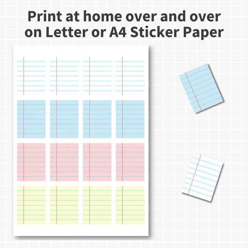 Notebook Line Sticker LINED NOTE PAPER Planner Stickers Printable, Full Box 1.5x2 Inch Lined ...